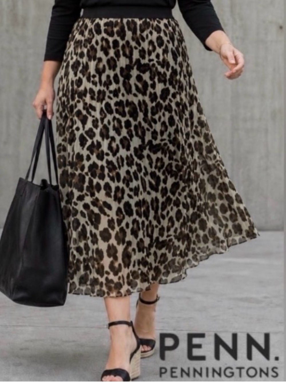 26W Penningtons Animal Print 🐆Pull On Pleated Skirt with Elastic Waist
